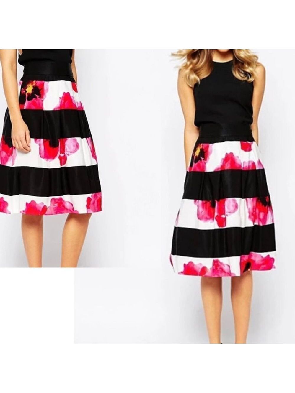 Tristan striped floral flower A-line skirt Sz 4